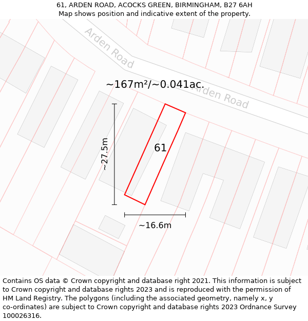 61, ARDEN ROAD, ACOCKS GREEN, BIRMINGHAM, B27 6AH: Plot and title map