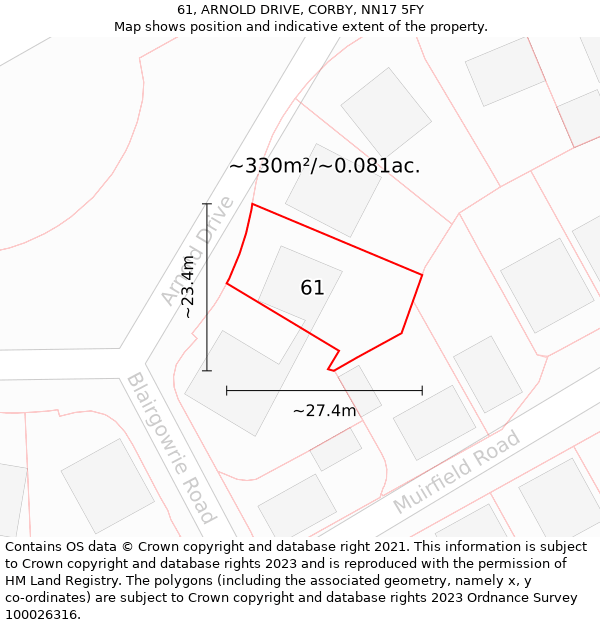 61, ARNOLD DRIVE, CORBY, NN17 5FY: Plot and title map