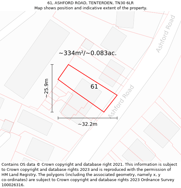 61, ASHFORD ROAD, TENTERDEN, TN30 6LR: Plot and title map