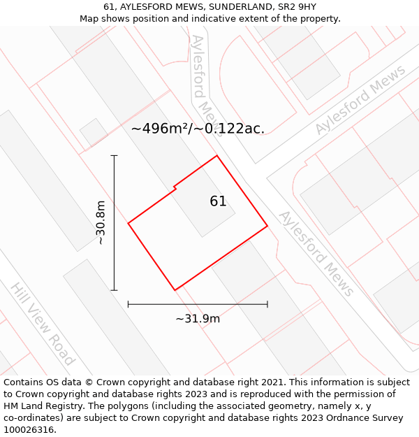 61, AYLESFORD MEWS, SUNDERLAND, SR2 9HY: Plot and title map