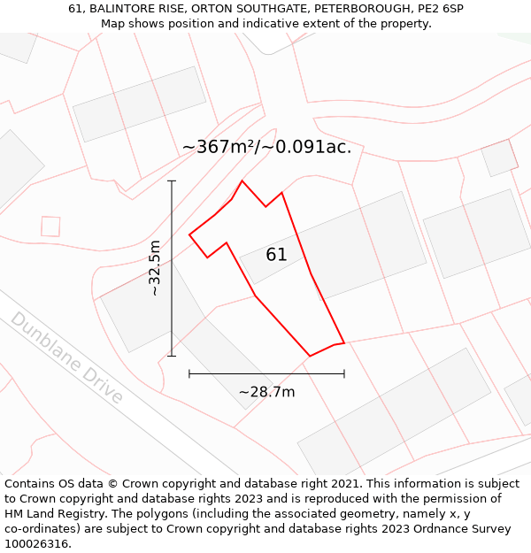 61, BALINTORE RISE, ORTON SOUTHGATE, PETERBOROUGH, PE2 6SP: Plot and title map