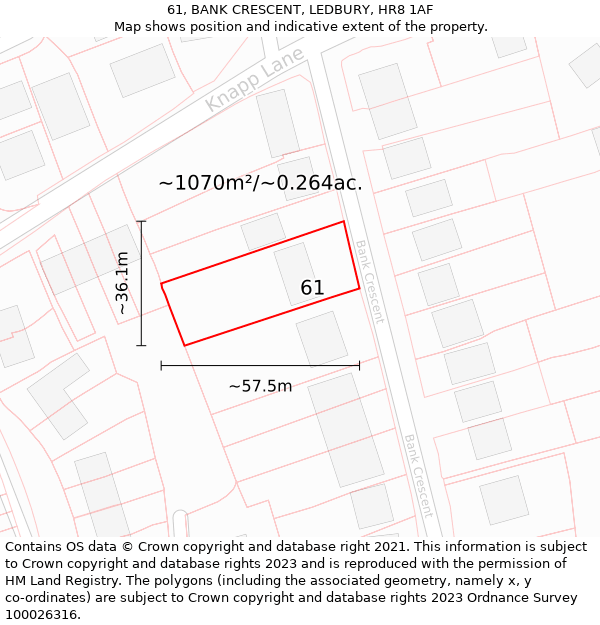 61, BANK CRESCENT, LEDBURY, HR8 1AF: Plot and title map