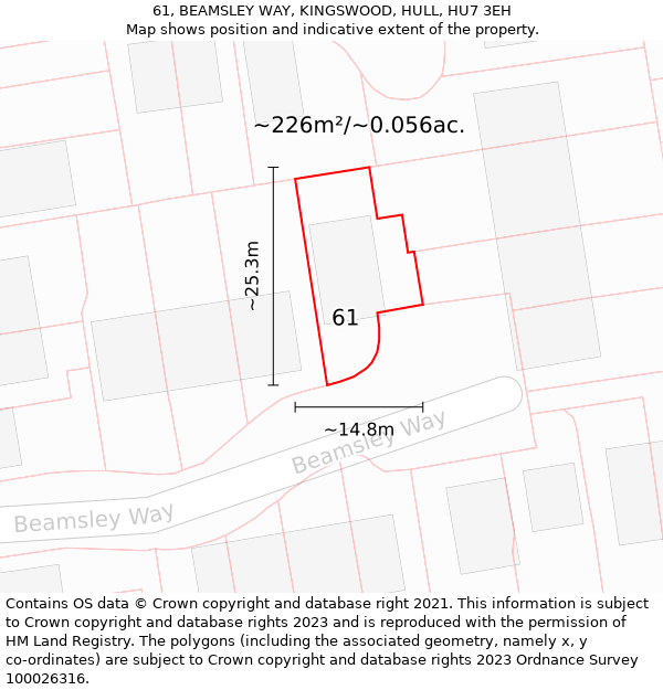 61, BEAMSLEY WAY, KINGSWOOD, HULL, HU7 3EH: Plot and title map