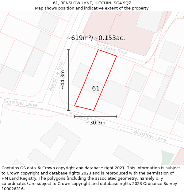 61, BENSLOW LANE, HITCHIN, SG4 9QZ: Plot and title map