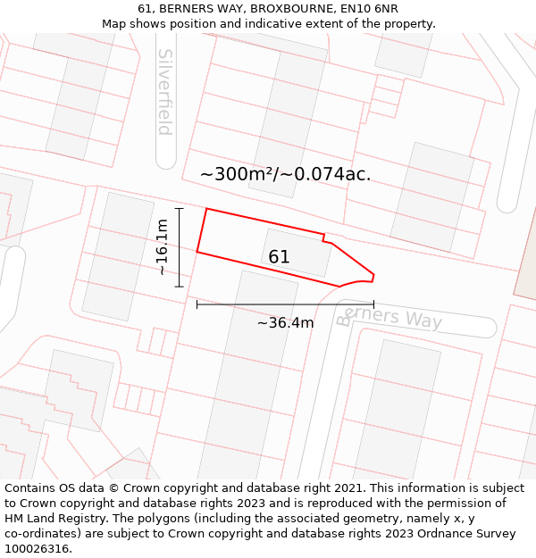 61, BERNERS WAY, BROXBOURNE, EN10 6NR: Plot and title map