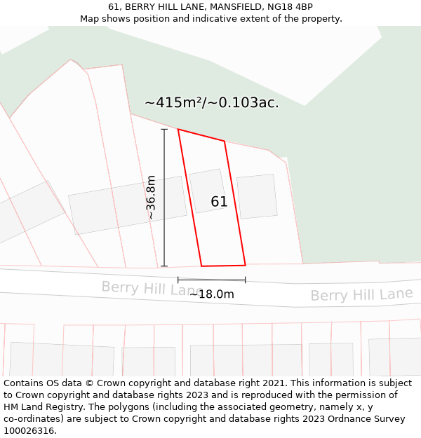 61, BERRY HILL LANE, MANSFIELD, NG18 4BP: Plot and title map