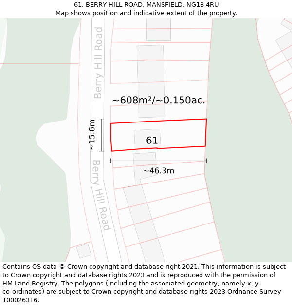 61, BERRY HILL ROAD, MANSFIELD, NG18 4RU: Plot and title map