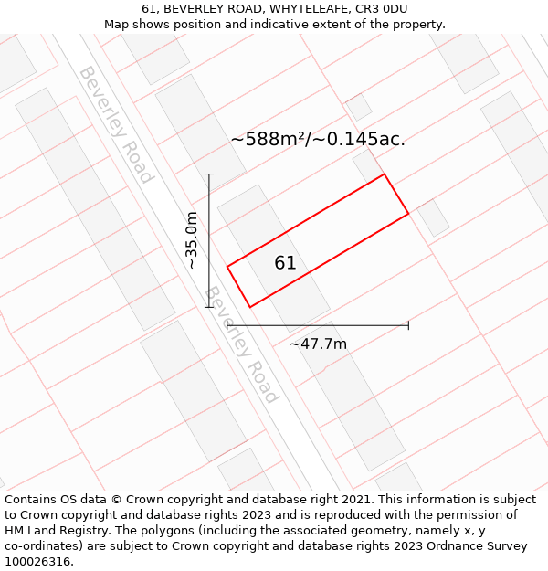 61, BEVERLEY ROAD, WHYTELEAFE, CR3 0DU: Plot and title map