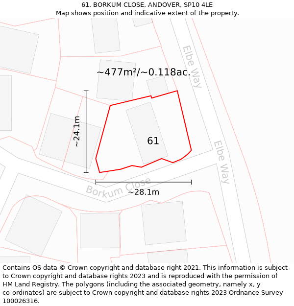 61, BORKUM CLOSE, ANDOVER, SP10 4LE: Plot and title map