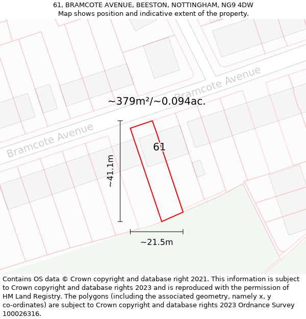 61, BRAMCOTE AVENUE, BEESTON, NOTTINGHAM, NG9 4DW: Plot and title map