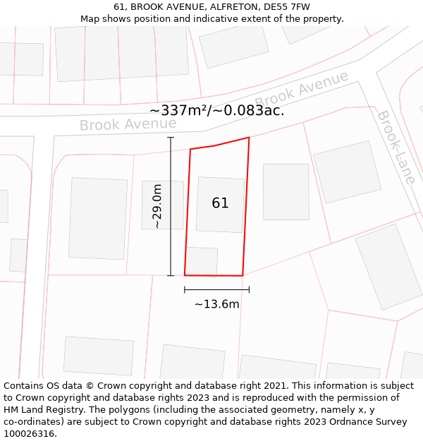 61, BROOK AVENUE, ALFRETON, DE55 7FW: Plot and title map