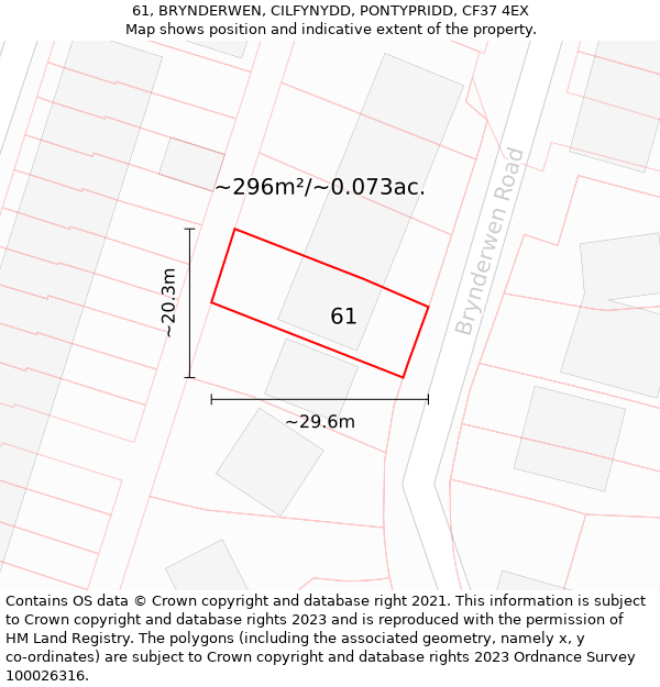 61, BRYNDERWEN, CILFYNYDD, PONTYPRIDD, CF37 4EX: Plot and title map