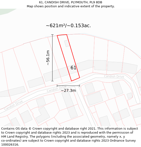 61, CANDISH DRIVE, PLYMOUTH, PL9 8DB: Plot and title map