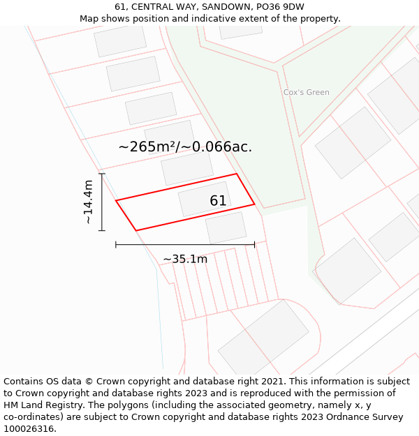 61, CENTRAL WAY, SANDOWN, PO36 9DW: Plot and title map