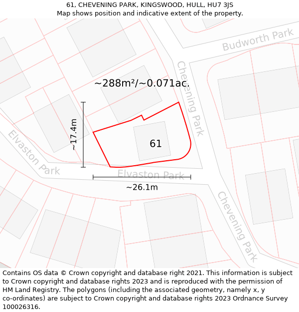 61, CHEVENING PARK, KINGSWOOD, HULL, HU7 3JS: Plot and title map