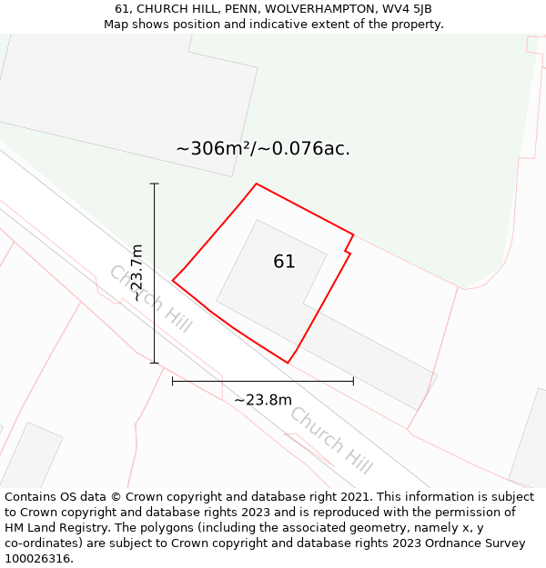 61, CHURCH HILL, PENN, WOLVERHAMPTON, WV4 5JB: Plot and title map