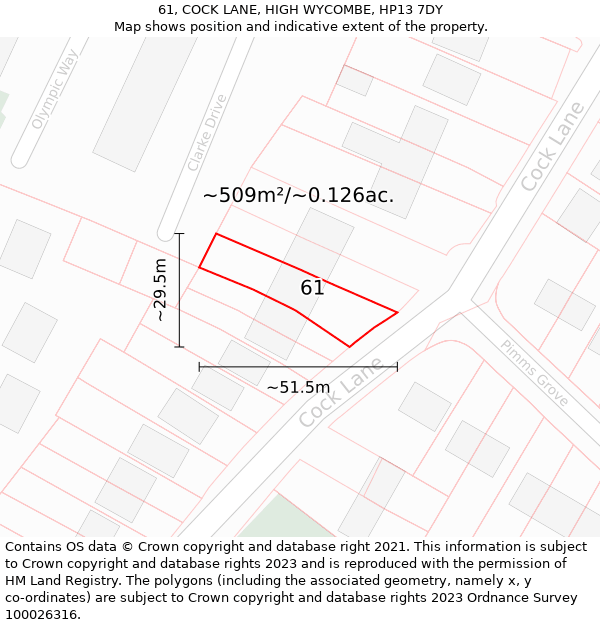 61, COCK LANE, HIGH WYCOMBE, HP13 7DY: Plot and title map