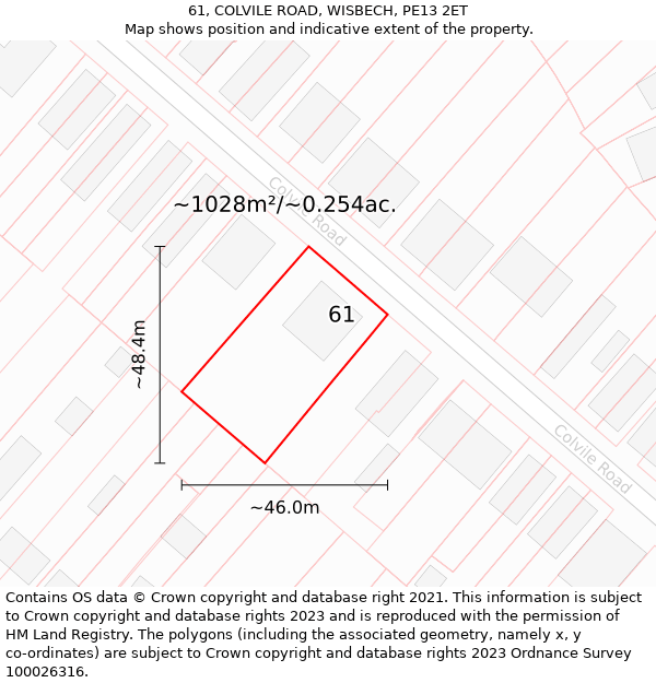 61, COLVILE ROAD, WISBECH, PE13 2ET: Plot and title map