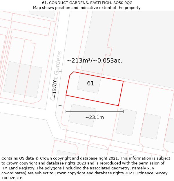 61, CONDUCT GARDENS, EASTLEIGH, SO50 9QG: Plot and title map