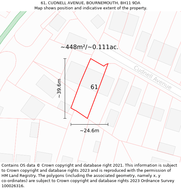 61, CUDNELL AVENUE, BOURNEMOUTH, BH11 9DA: Plot and title map