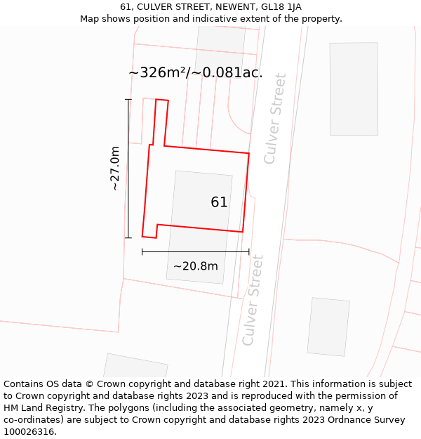 61, CULVER STREET, NEWENT, GL18 1JA: Plot and title map