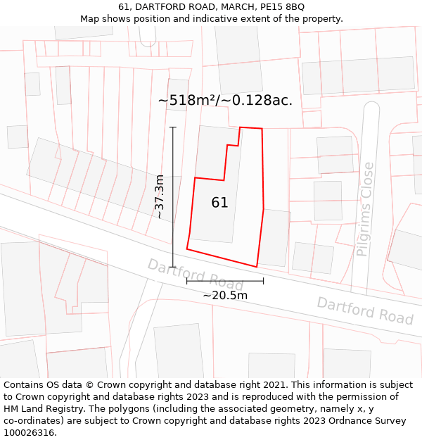 61, DARTFORD ROAD, MARCH, PE15 8BQ: Plot and title map