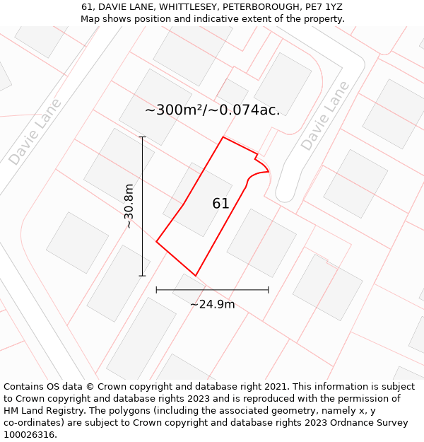 61, DAVIE LANE, WHITTLESEY, PETERBOROUGH, PE7 1YZ: Plot and title map