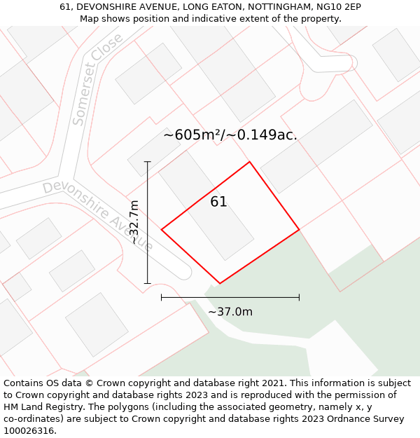 61, DEVONSHIRE AVENUE, LONG EATON, NOTTINGHAM, NG10 2EP: Plot and title map