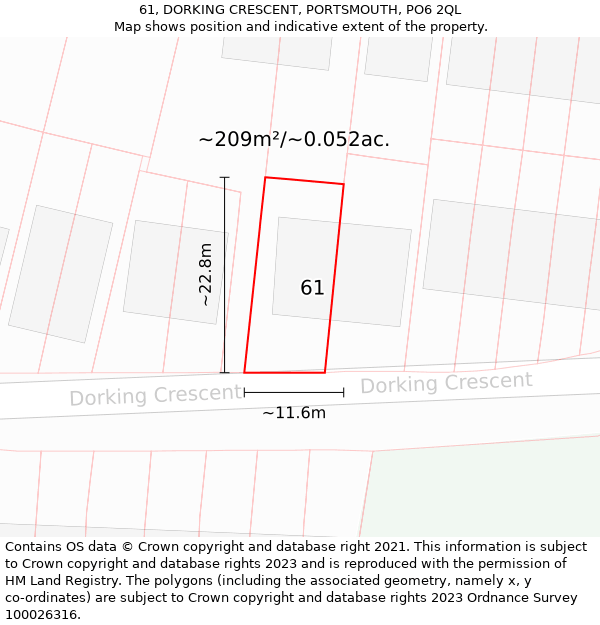 61, DORKING CRESCENT, PORTSMOUTH, PO6 2QL: Plot and title map