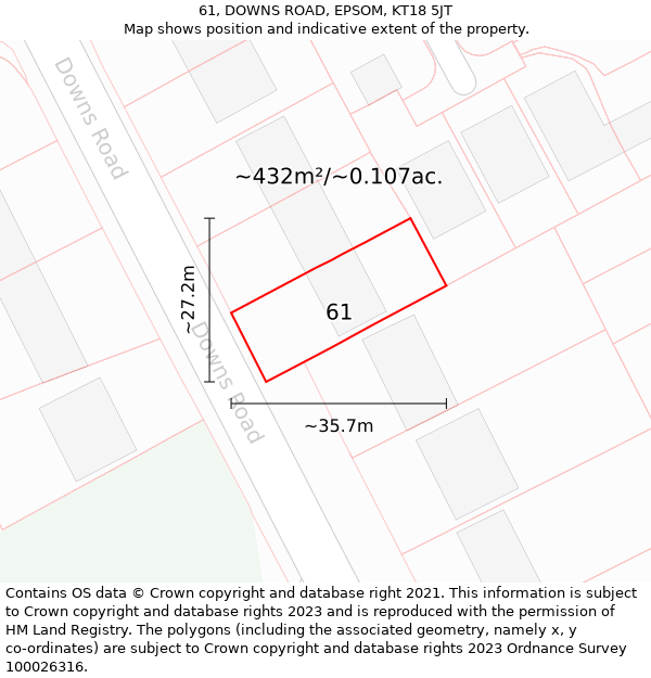 61, DOWNS ROAD, EPSOM, KT18 5JT: Plot and title map