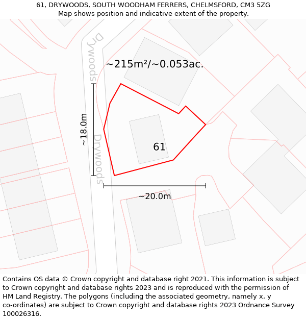 61, DRYWOODS, SOUTH WOODHAM FERRERS, CHELMSFORD, CM3 5ZG: Plot and title map