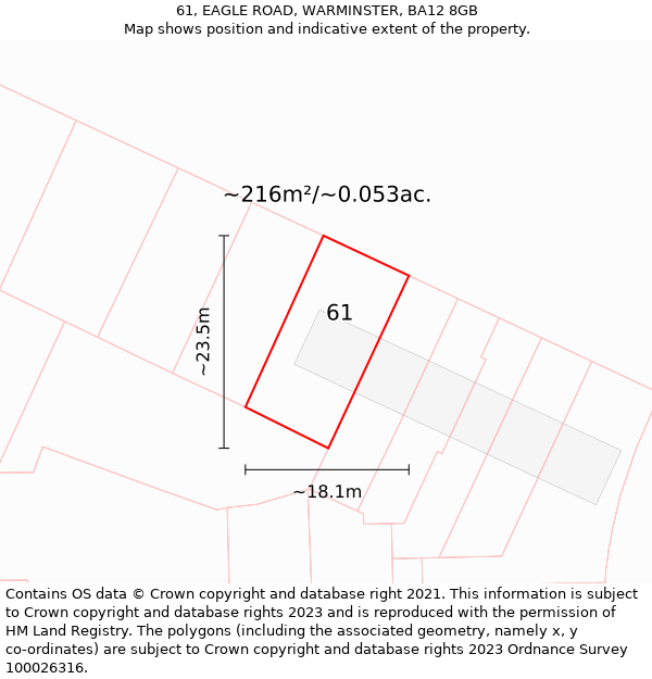 61, EAGLE ROAD, WARMINSTER, BA12 8GB: Plot and title map