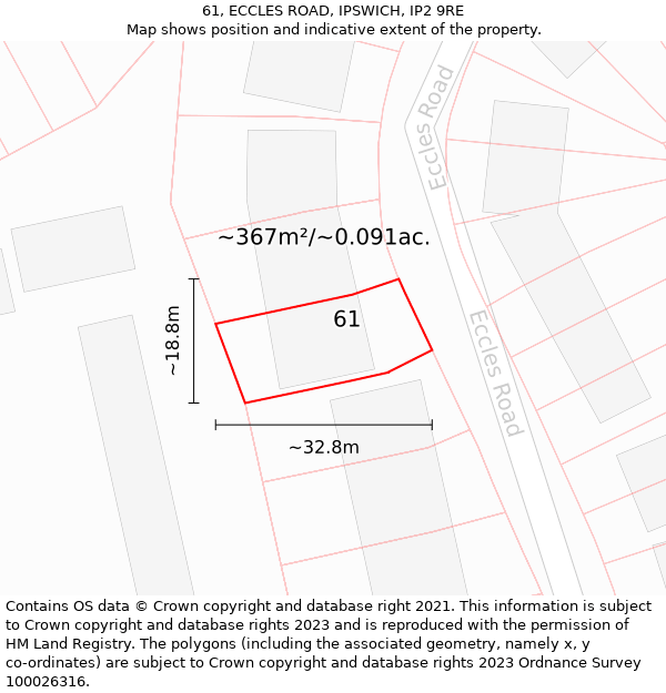 61, ECCLES ROAD, IPSWICH, IP2 9RE: Plot and title map