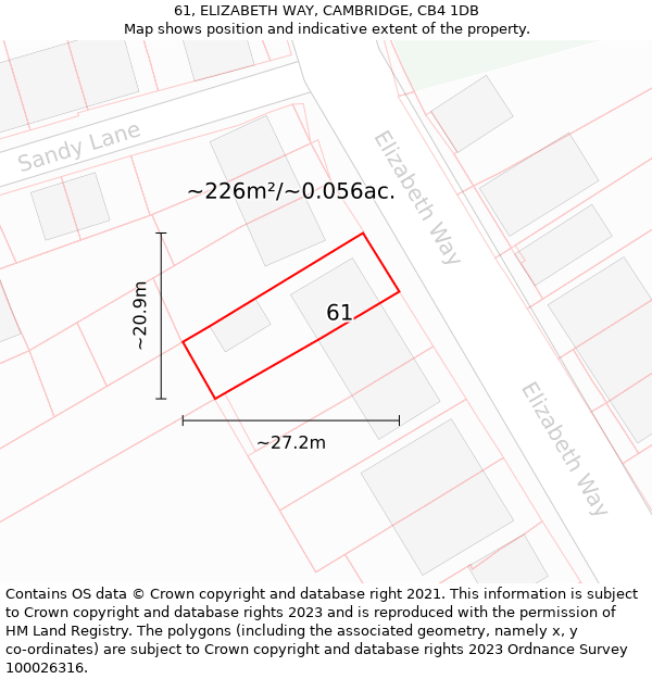 61, ELIZABETH WAY, CAMBRIDGE, CB4 1DB: Plot and title map