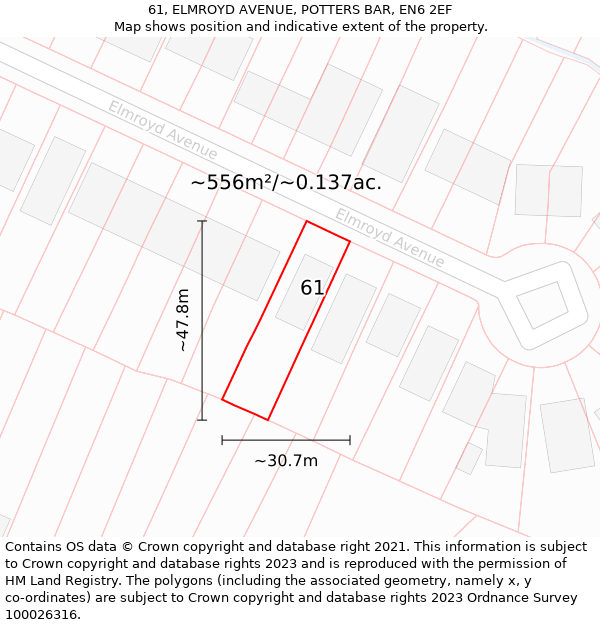 61, ELMROYD AVENUE, POTTERS BAR, EN6 2EF: Plot and title map