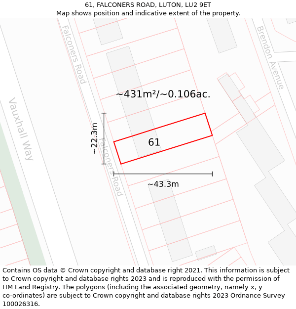 61, FALCONERS ROAD, LUTON, LU2 9ET: Plot and title map