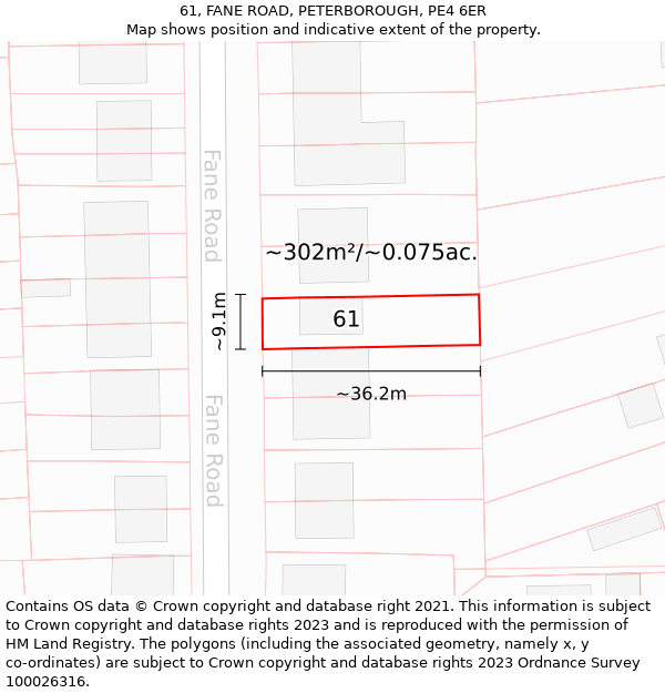 61, FANE ROAD, PETERBOROUGH, PE4 6ER: Plot and title map