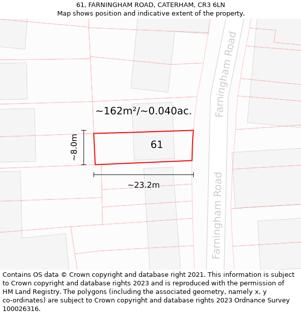 61, FARNINGHAM ROAD, CATERHAM, CR3 6LN: Plot and title map