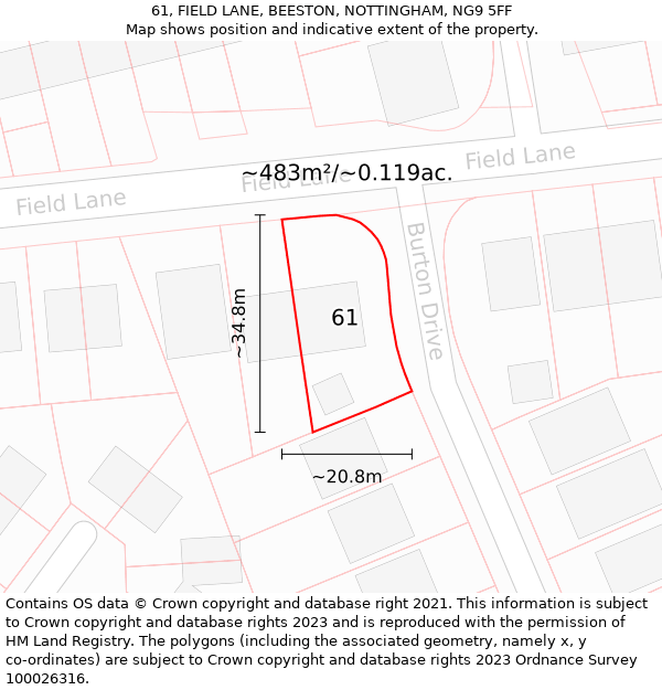 61, FIELD LANE, BEESTON, NOTTINGHAM, NG9 5FF: Plot and title map