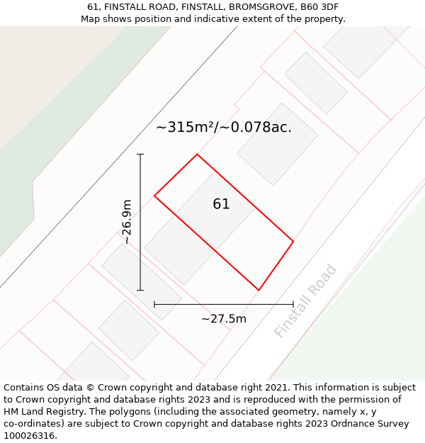 61, FINSTALL ROAD, FINSTALL, BROMSGROVE, B60 3DF: Plot and title map