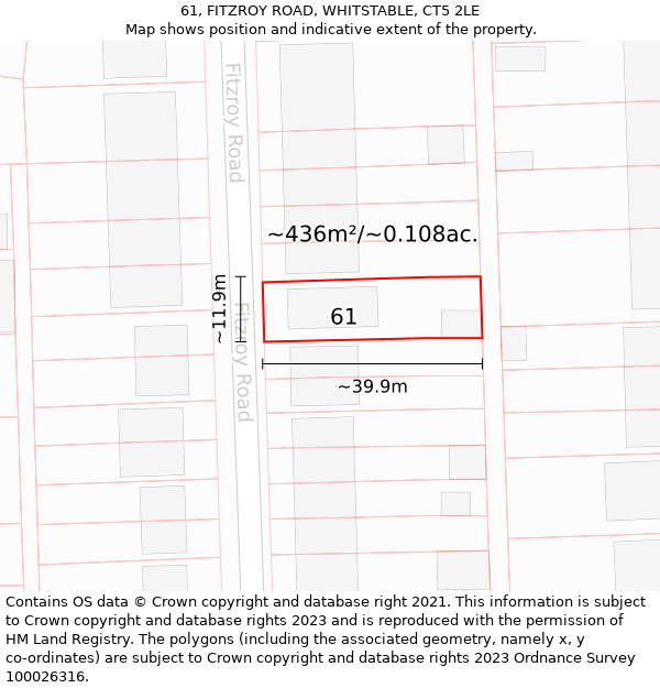 61, FITZROY ROAD, WHITSTABLE, CT5 2LE: Plot and title map