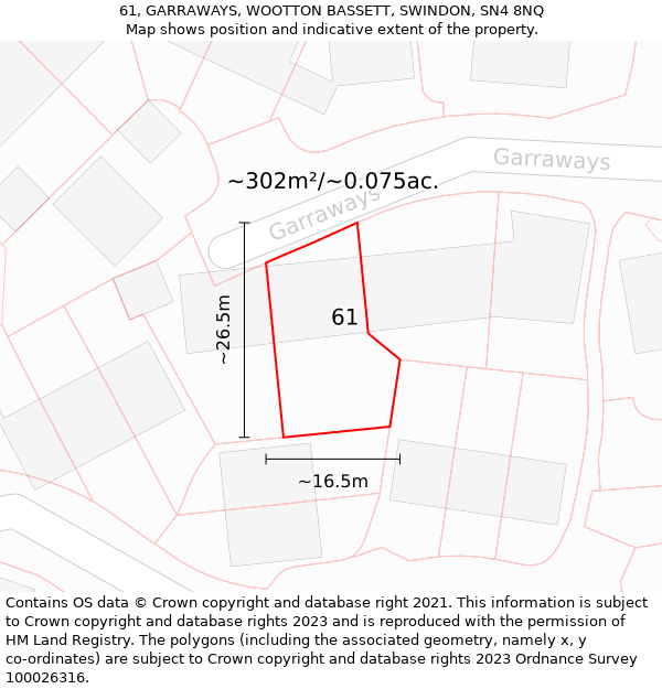 61, GARRAWAYS, WOOTTON BASSETT, SWINDON, SN4 8NQ: Plot and title map