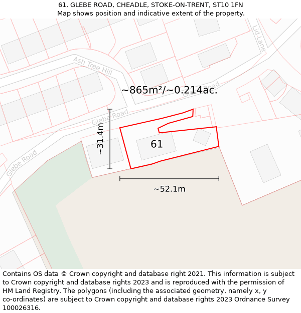 61, GLEBE ROAD, CHEADLE, STOKE-ON-TRENT, ST10 1FN: Plot and title map