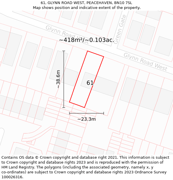 61, GLYNN ROAD WEST, PEACEHAVEN, BN10 7SL: Plot and title map