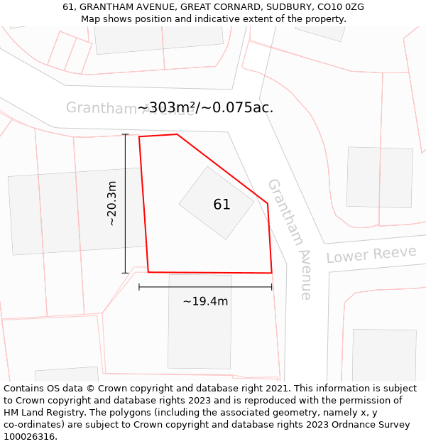 61, GRANTHAM AVENUE, GREAT CORNARD, SUDBURY, CO10 0ZG: Plot and title map