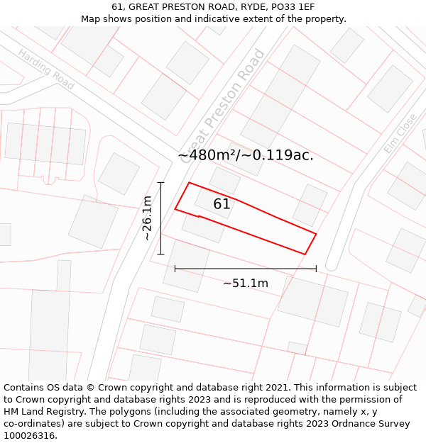 61, GREAT PRESTON ROAD, RYDE, PO33 1EF: Plot and title map