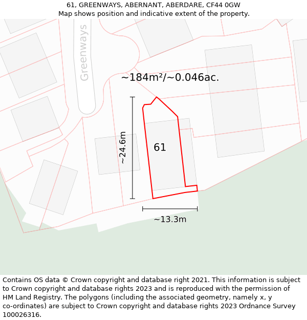 61, GREENWAYS, ABERNANT, ABERDARE, CF44 0GW: Plot and title map