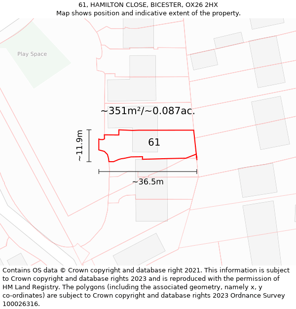 61, HAMILTON CLOSE, BICESTER, OX26 2HX: Plot and title map