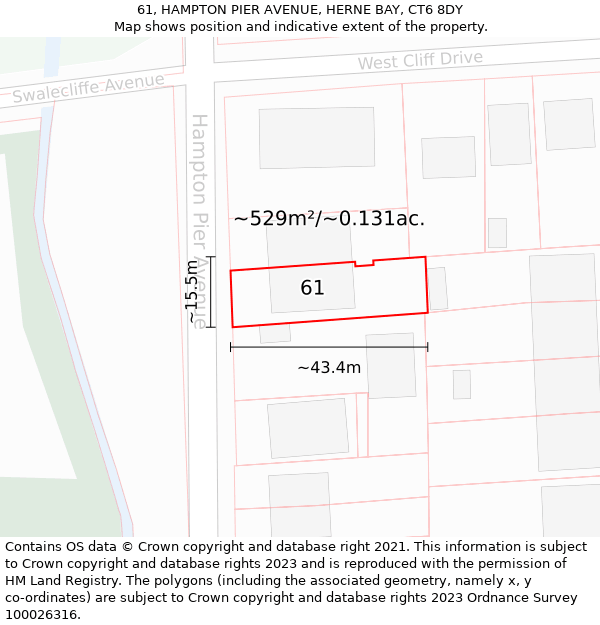 61, HAMPTON PIER AVENUE, HERNE BAY, CT6 8DY: Plot and title map