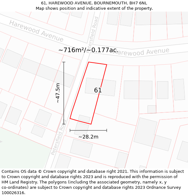 61, HAREWOOD AVENUE, BOURNEMOUTH, BH7 6NL: Plot and title map